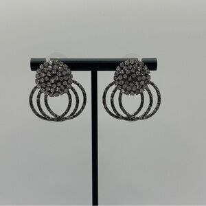 Textured Black & Rhinestone Post Earrings